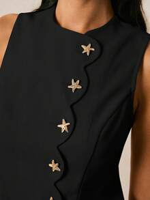 Poéselle Blusa sin mangas de cuello redondo con botones frontales de unicolor para mujer