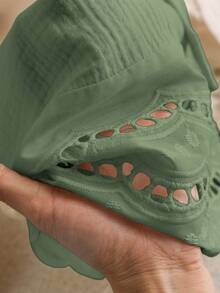 CosyJoli Plus Size Casual V-Neck Long Sleeve Shirt With Tie-Up, Floral Lace Patchwork Texture,Slightly Sheer,Fall Clothes For Women - Green - View 6