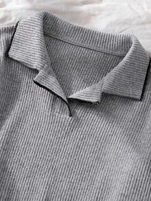 2 件套女童休闲套装，灰色翻领上衣搭配格子裤，长袖，长裤，舒适家居服，春/秋/冬 - 灰色 - 查看 6