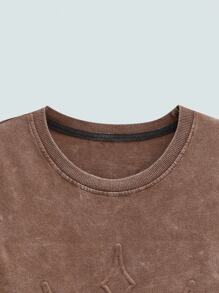 MODCRASH Men's Vintage Snow Flake Washed Ripped Short Sleeve T-Shirt, Suitable For Spring & Summer Spring To Summer , Retro American, Unisex, Relaxed Fit Summer Outfits – Suitable For Everyday Wear And Summer Holiday Outfits. - Coffee Brown - View 3