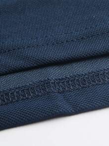 Manfinity Homme 男士海軍藍長袖 Polo 衫，純色鈕扣休閒百搭秋季商務休閒辦公 Polo 衫，適合秋季，正式場合 - 藏蓝色 - 查看 7