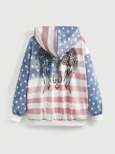 Grunge Punk Sweat-shirt-shirt oversize pour femmes avec imprimé vintage du drapeau américain, de la croix et des étoiles, style vestimentaire Y2K