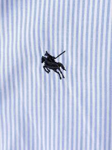 SHEIN 少女蓝白条纹，条纹印花刺绣前扣休闲长袖衬衫，休闲学院风衬衫，少女衬衫，开学季