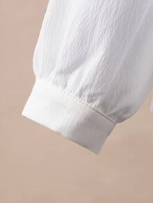 青少年女孩欧式蕾丝和网眼碎花边白色休闲衬衫 - 白色 - 查看 7