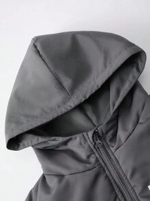 Tween Boy Outdoor Sports Casual Hooded Zipper Padded Coat, Creative Niche Design, Suitable For Snowy Weather, Dark Grey, Autumn/Winter Fall