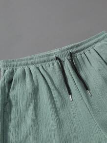 Manfinity Homme 男士休闲纯色半扣衬衫和裤子 - 綠色 - 查看 7