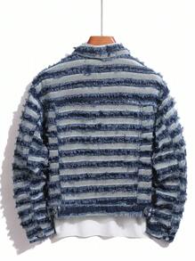 Manfinity Homme 男士拼色口袋前扣磨边休闲长袖牛仔夹克流苏牛仔夹克男士磨边牛仔夹克条纹牛仔夹克 - 淺色水洗藍 - 查看 2