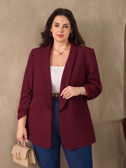 SHEIN Clasi Chaqueta de traje para mujer talla grande en color rosa, atuendo elegante para ir al trabajo y para negocios, estilo casual de negocios para otoño/invierno