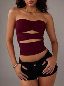 TRNVIE 女士纯色褶饰镂空短款性感吊带背心