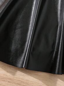 2 件套少女和少女 PU 半圆裙，适合日常休闲穿着 - 黑色 - 查看 5