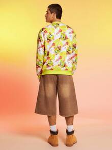 SpongeBob SquarePants | SHEIN Men Cartoon Pattern Round Neck Long Sleeve Pullover Sweatshirt , Fall - Yellow - View 3