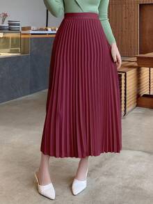 DAZY Solid Color Elegant Pleated Women's Skirt, Spring/Summer Winter Women Skirts - Burgundy - View 4