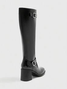 CUCCOO BIZCHIC Women's Fashion Over-The-Knee Boots, Square Toe Chunky Heel Design, Solid Black Color, Side Zipper With Multi-Strap Decor, Versatile For Skirts, Jeans, Coats, Suitable For Autumn/Winter, Fashion Shows, Commuting, Stylish Ladies Tall Boots - Black - View 8