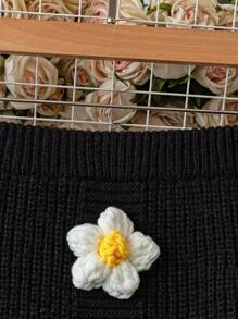 DreamSkyne Halloween Plus Size Women's Knitted A-Line Skirt, Solid Color, Hand Crochet Flower Decor, Winter Fall - Black - View 7