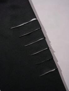 ROMWE MEN Street Life 男士拼接二合一袖运动衫，宽松短款，秋季 - 黑色 - 查看 4