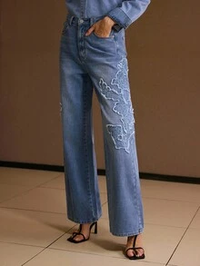 MOTF PREMIUM EMBROIDERY STRAIGHT LEG JEANS - Light Wash - View 3