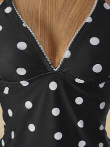 Bellisia Vintage Black & White Polka Dot Ruffled Triangle Cup Bikini Set - Black and White - View 7