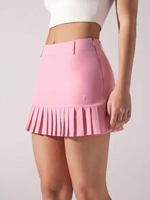 Menodora SHEIN Sport Quần short mini xếp ly thêu màu trơn thời trang đa năng - Hồng - Xem 3