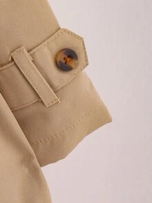 SHEIN Vintaside Kids 女婴卡其色长袖连帽保暖外套，时尚百搭，适合秋冬季节穿着，是女婴冬季的理想之选。