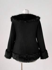 Sunspun Áo khoác lông thú chắp vá hở vai gợi cảm cỡ lớn - màu đen - Xem 2