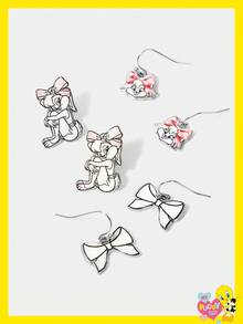 LOONEY TUNES X SHEIN Cute Bow & Cartoon Cat Pattern Earring Set