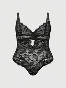 ROMWE Bộ đồ liền thân ren Gothic có gọng cỡ lớn - màu đen - Xem 2