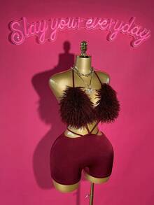 Slaydiva Hàng mới về mùa hè 2025, Thích hợp cho tiệc sinh nhật, Trở lại trường, Phong cách trường học, Trang phục hàng ngày, Thường ngày, Kỳ nghỉ, Du lịch du thuyền, Bãi biển, Tắm nắng, Thời trang, Trang phục đường phố, Câu lạc bộ gợi cảm, Cà vạt cổ yếm, Hở lưng, Cạp chun, Vải lông, Vải dệt kim lấp lánh màu đỏ rượu, Bộ đồ liền thân bó sát gợi cảm, Bộ đồ liền thân bó sát dành cho nữ - Màu Đỏ Sâu - Xem 6