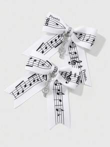 ROMWE Kawaii 2 件简约百搭复古别致高品质黑白音符蝴蝶结吊坠 DIY 发夹、侧夹组合套装，适合女士、女孩、日常佩戴、节日礼物 - 黑與白 - 查看 5