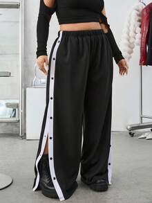 SHEIN EZwear 2025 新款加大码春夏男女通用不对称后幅超宽腿宽松褶皱西装裤，时尚前卫，适合办公室和休闲穿着。 - 黑色 - 查看 7