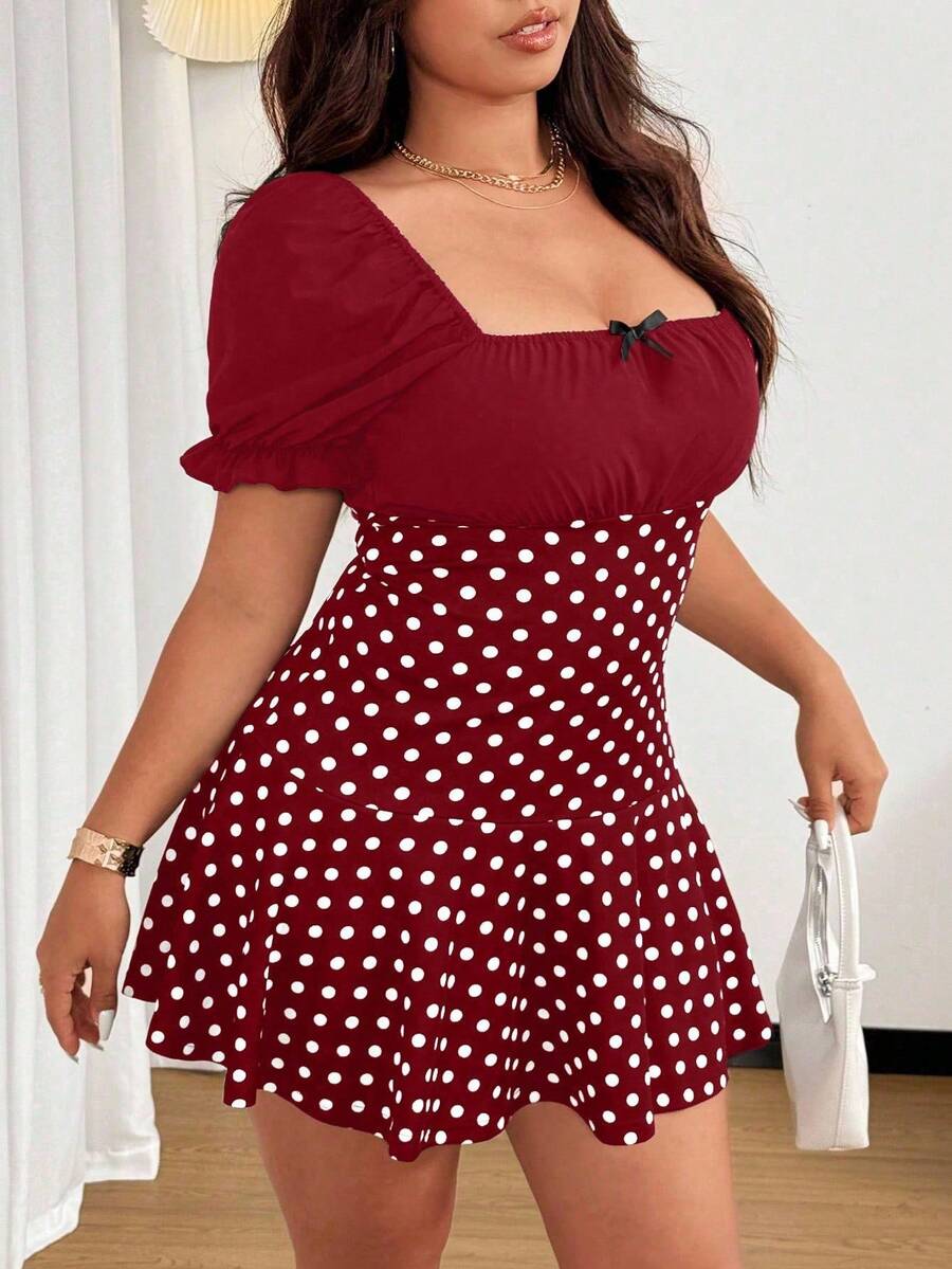 Celure Plus Size Bow Elegant Backless Sexy Dress - Burgundy - View 1