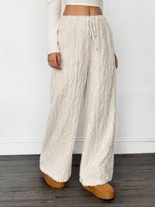 SHEIN Tall 女士休闲抽绳蓬松宽松裤，秋冬款。外出、居家、休闲、运动皆宜，时尚百搭，高品质升级，可个性化定制。 - 白色 - 查看 5