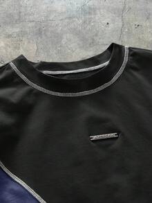 AXEPEAK Camiseta holgada de cuello redondo con contraste de color para hombre