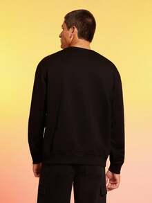 SpongeBob SquarePants | SHEIN Men Letter & Cartoon Pattern Long Sleeve Pullover Sweatshirt, Fall - Black - View 2