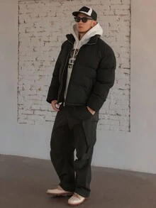 DAZY Áo khoác nam dày dặn, cổ đứng, chất liệu vải dệt họa tiết thêu, thích hợp cho mùa đông. - màu đen - Xem 9