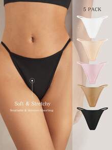 Ocili 5pcs/Pack Women's Comfortable Minimalist Low-Rise Thong Panties - Multicolor - View 2