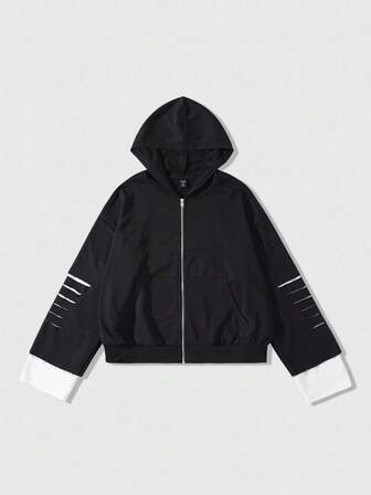 Street Life Sudadera de hombre con parches, estilo suelto y corto, para otoño