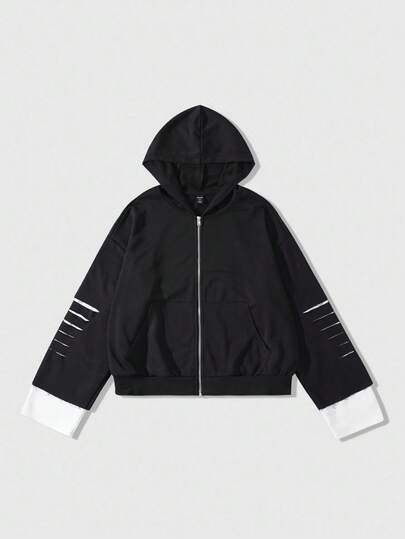 Street Life بلوزة رجالية بتصميم لحمات، أكمام قابلة للفصل، قصة فضفاضة، موسم الخريف