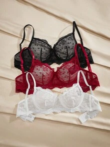 Charlaine Juego de 3 sujetadores con aros y lazo de encaje, copa 3/4 - Multicolor - Ver 5