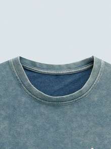 MODCRASH Men's Fun Printed Drop Shoulder T-Shirt, Streetwear, Graphic Tee - Blue - View 3