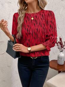 SHEIN Clasi Camisa casual de mujer con cuello redondo y manga media, corte holgado