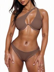 Swim Basics סט ביקיני 2 חלקים לנשים אביב/קיץ 2026 עם רצועת כתף מתכווננת, תמיכה בגב, וו מוצק, חלק תחתון גבוה, - חום מוקה - ראה 6