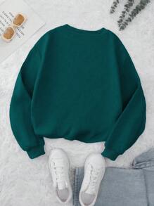 INAWLY Felpa ricamata horror autunnale, felpa vintage di Ognissanti con zucca horror, regalo di Ognissanti con fantasma e zucca per donna, girocollo con motivo ricamato, pullover autunnale - Verde Scuro - Visualizzare 2