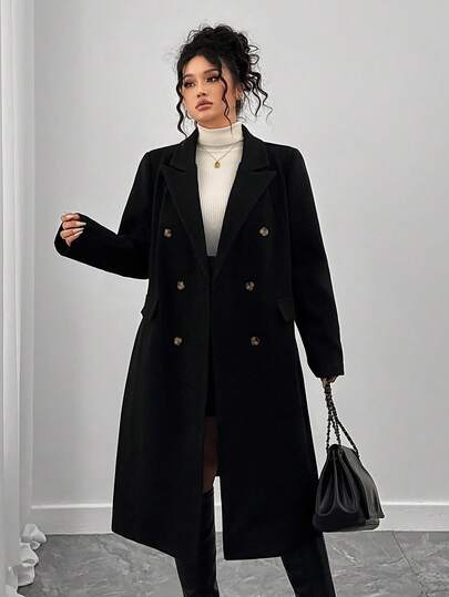 Elenzga Plus Size Elegant Fitted Mid-Length Overcoat Fall Winter Cloth For Women Autumn