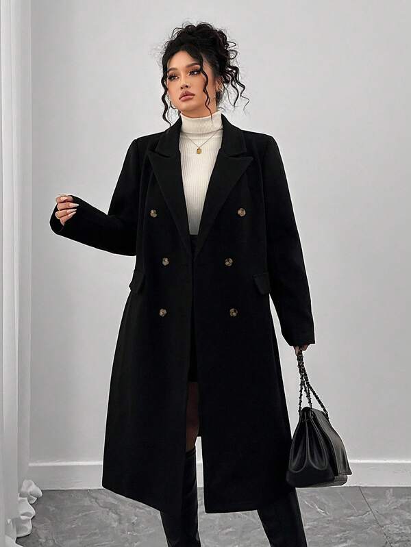 Elenzga Plus Size Elegant Fitted Mid-Length Overcoat Fall Winter Cloth For Women Autumn