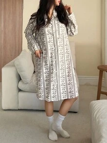 DAZY Floral Pattern All-Over Print Loose Women Robe, Fall Pajama - Apricot - View 4