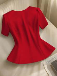 GlowEve Women's Elegant Unique Short Sleeve Single-Breasted Shirt