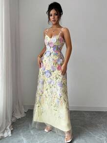 Islaluna Vestido elegante de verano para mujer con cintura bordada, vestido de fiesta para dama