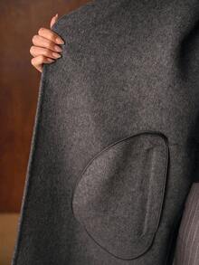 MOTF PREMIUM Áo khoác len thắt eo hai mặt ve áo oversize, mùa thu/đông - Màu xám đen - Xem 14