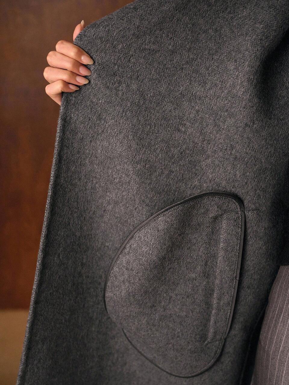 WOOL BLEND OVERSIZED LAPEL DOUBLE-FACED CINCHED WAIST OVERCOAT , AUTUMN/WINTER