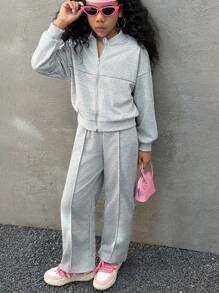 Coolane Kids 2 pezzi Set giacca casual e pantaloni grigi per ragazze pre-adolescenti, autunnale